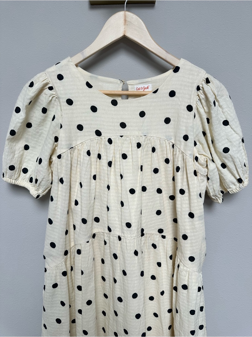 Cat & Jack Cream Polka Dot Puff Sleeve Kids Dress